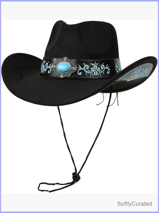 Unisex Western Embroidered Cowboy Hat with Turquoise Hatband main image 4